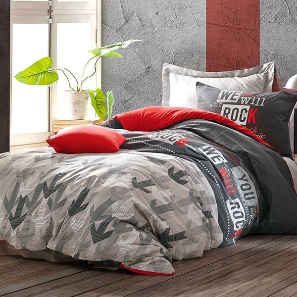 Nova Home "Rock" Printed Duvet Cover Set - 100% Cotton - 3 Pcs - Single/Twin - Grey