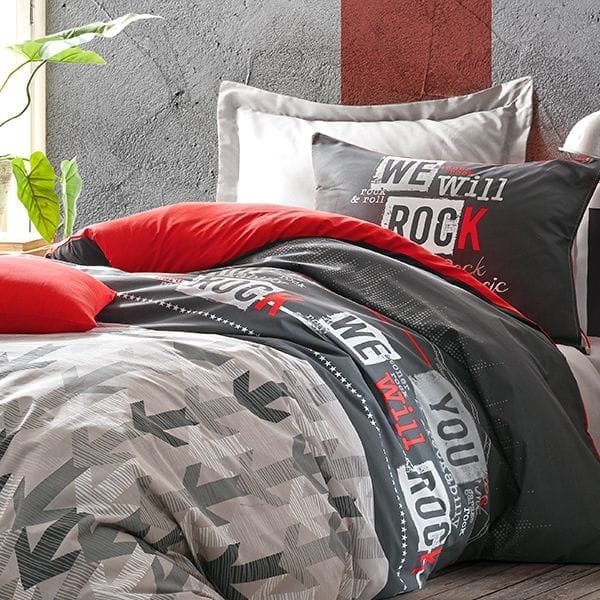 Nova Home "Rock" Printed Duvet Cover Set - 100% Cotton - 3 Pcs - Single/Twin - Grey - Image 2