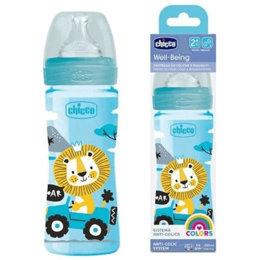 Chicco Well Being Polypropylene Bottle Medium Flow, 250 ml (2 m+) Blue - Image 2