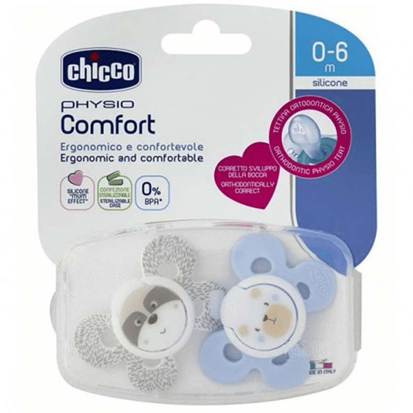Chicco Physio Comfort Silicone Pacifier (0-6 m) (2 Pcs) Boy (Grey) - Image 2