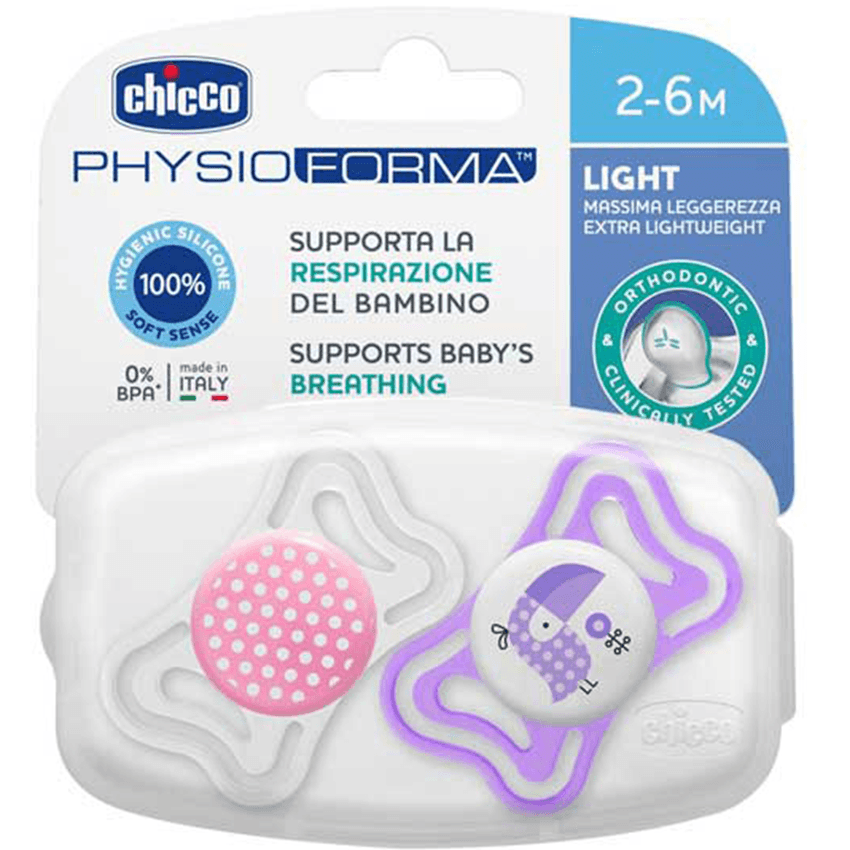 Chicco Soother Physio Light Girl Pacifier Purple-white (2-6 m) (2 Pcs) - Image 2