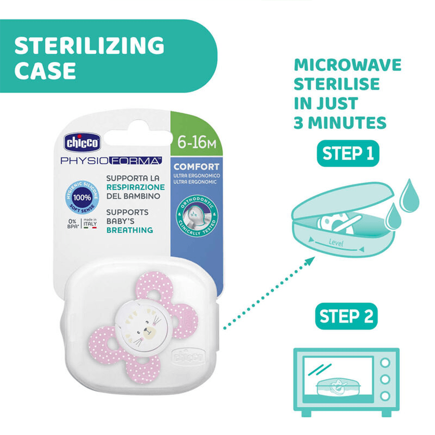 Chicco Physio Comfort Soother With Case Silicone Pink Cat (6 - 12 m) - Image 2