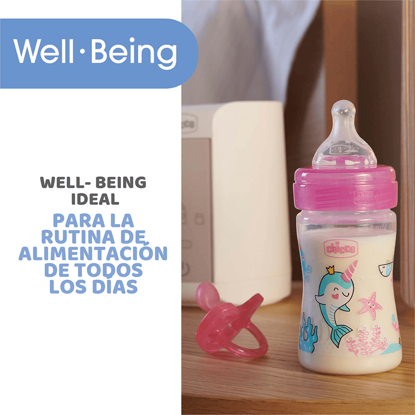 Chicco Well Being Polypropylene Bottle Slow Flow, 150 ml (0 m+) Pink - Image 2