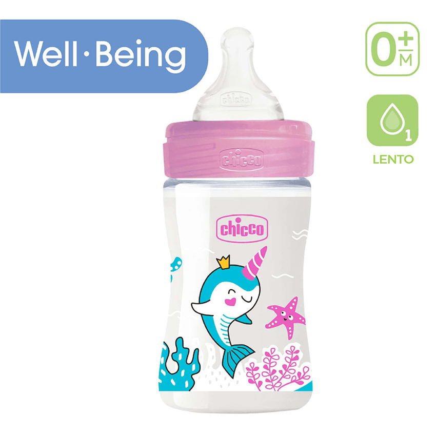 Chicco Well Being Polypropylene Bottle Slow Flow, 150 ml (0 m+) Pink - Image 4