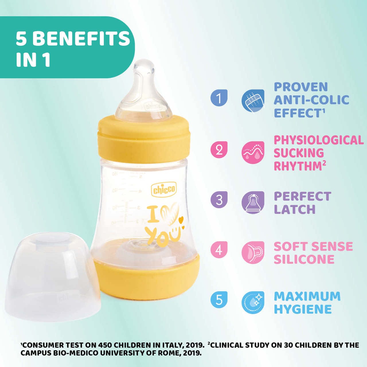 Chicco Perfect 5 Silicone Bottle (150 ml) Blue - Image 3