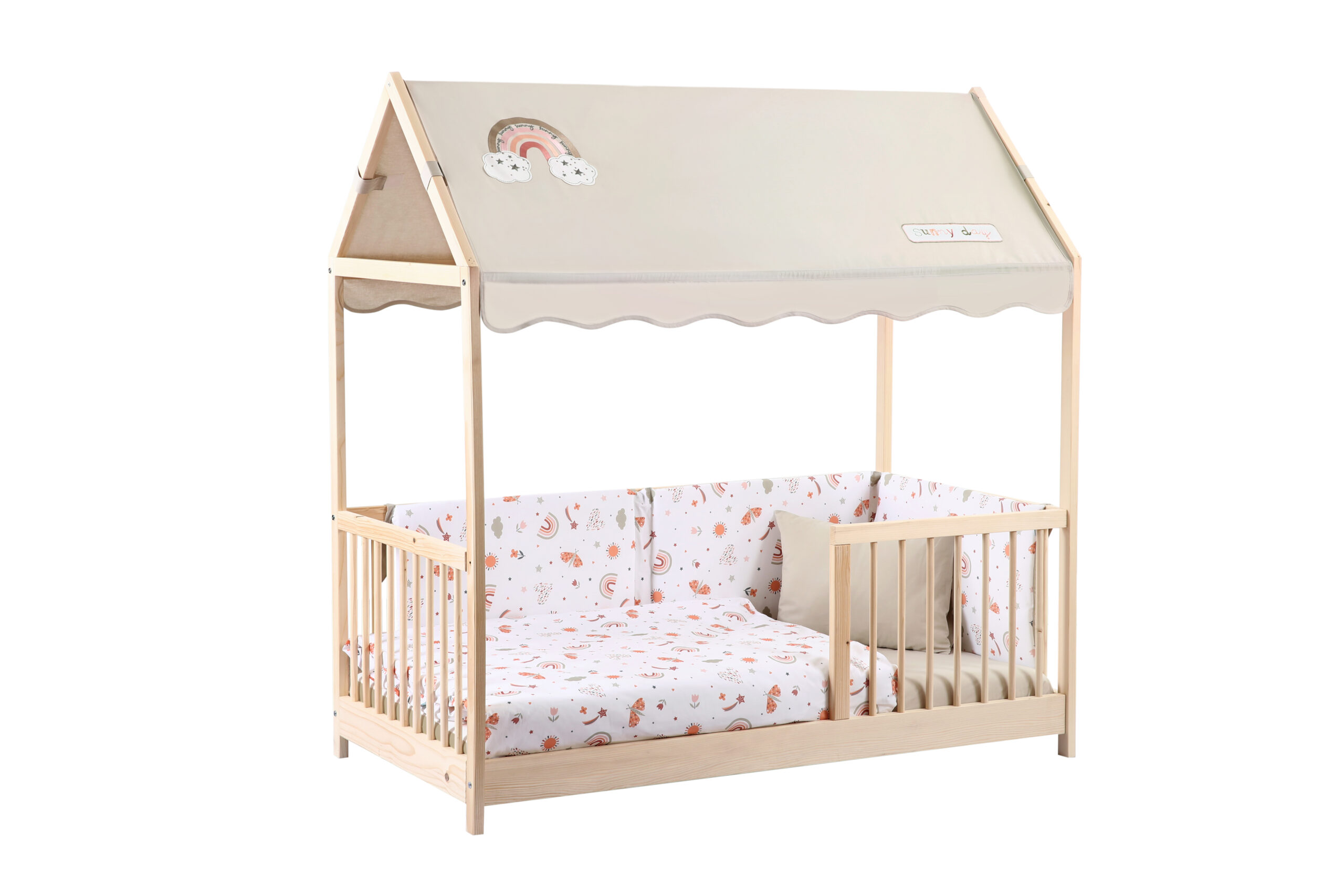 Kukka Wooden Montessori Activity Bed 70X140 Cm (Rainbow Cream)