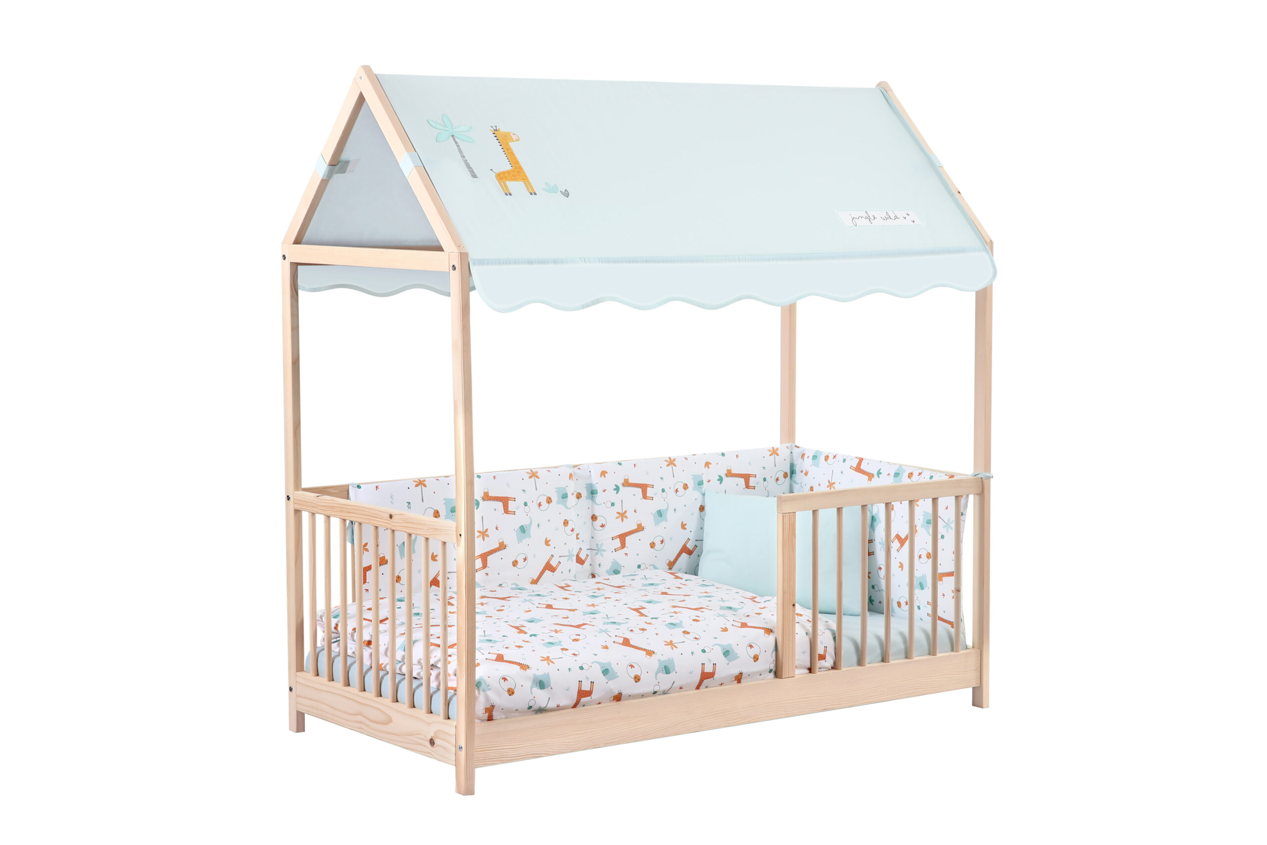Kukka Wooden Montessori Activity Bed 70X140 Cm (Giraffe Blue)