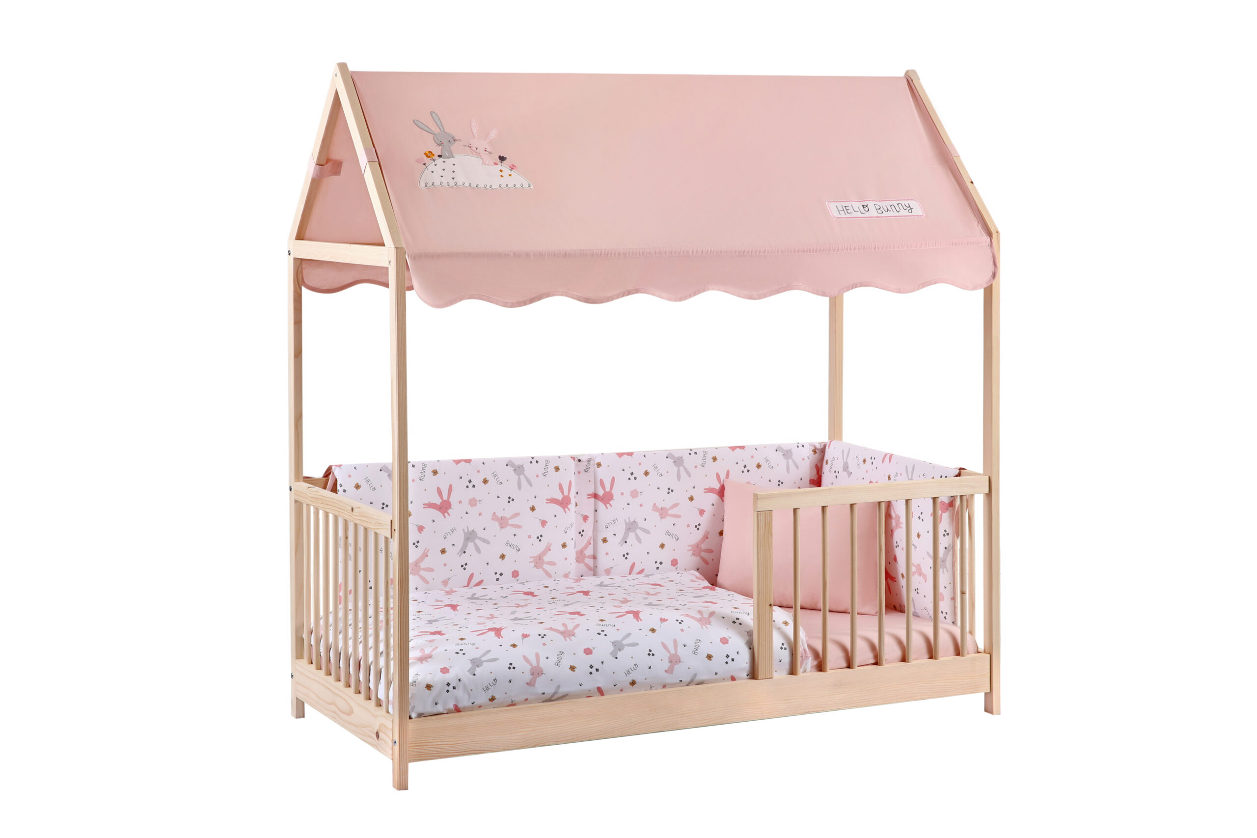 سرير أنشطة مونتيسوري خشبي من كوكا 70 × 140 سم (زهري برسمة أرنب)