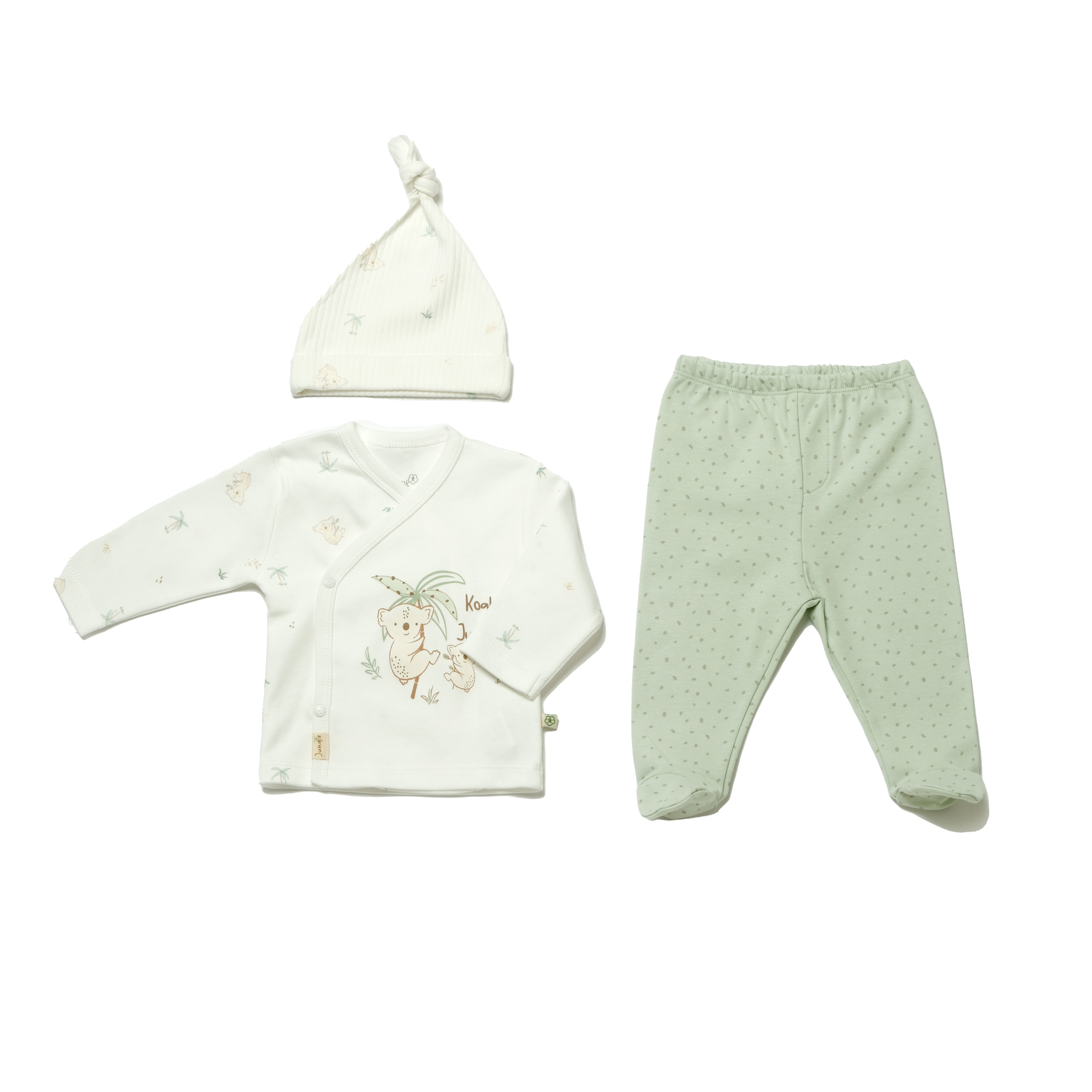 BiOrganic Koala Jungle Baby Side Snap Shirt Baby Set 3 Pcs Mint (3-6 Months)