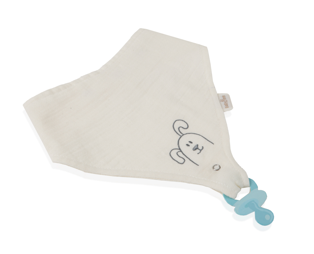 Babyjem Muslin Bib With Pacifier Hanger Ecru