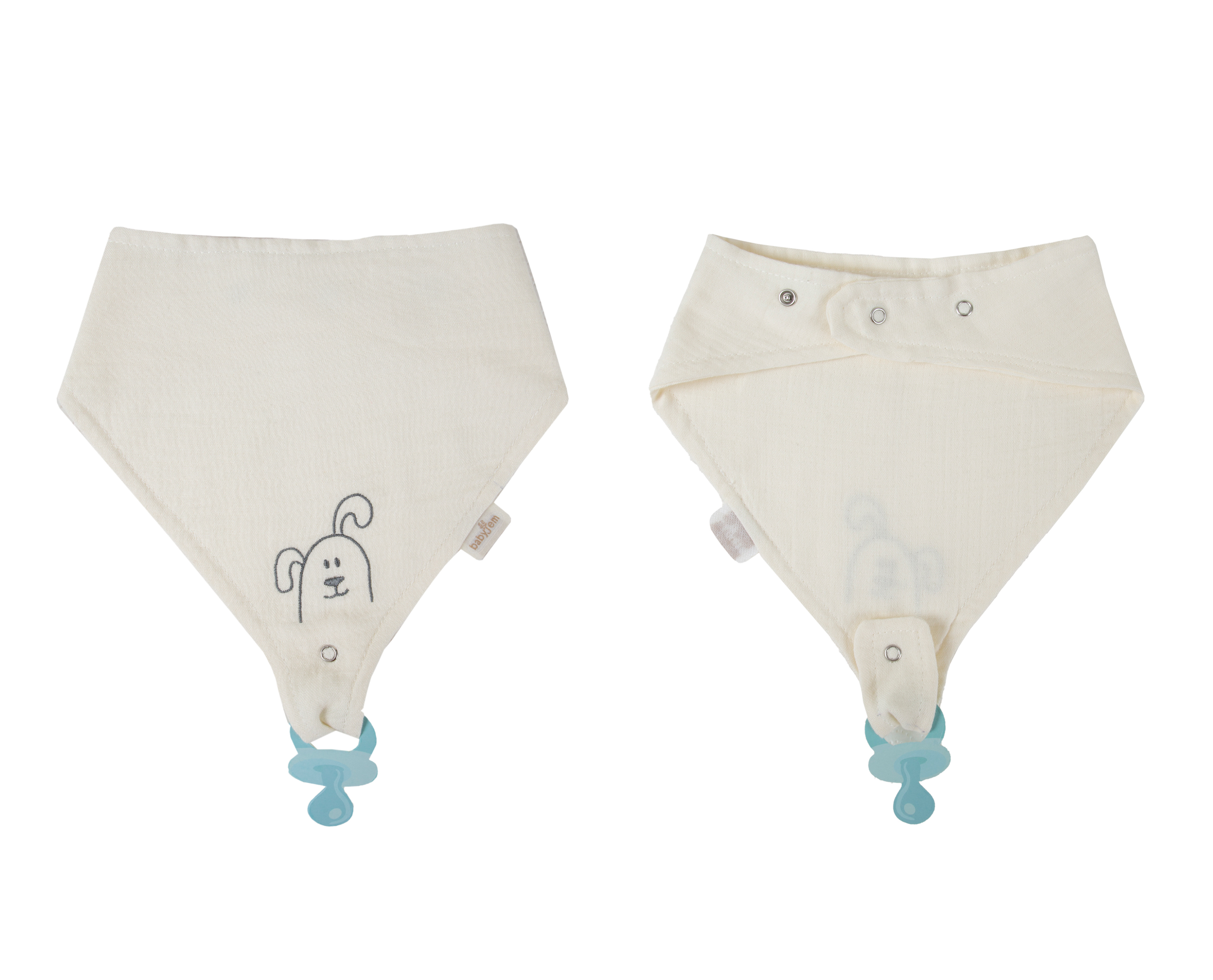 Babyjem Muslin Bib With Pacifier Hanger Ecru - Image 4