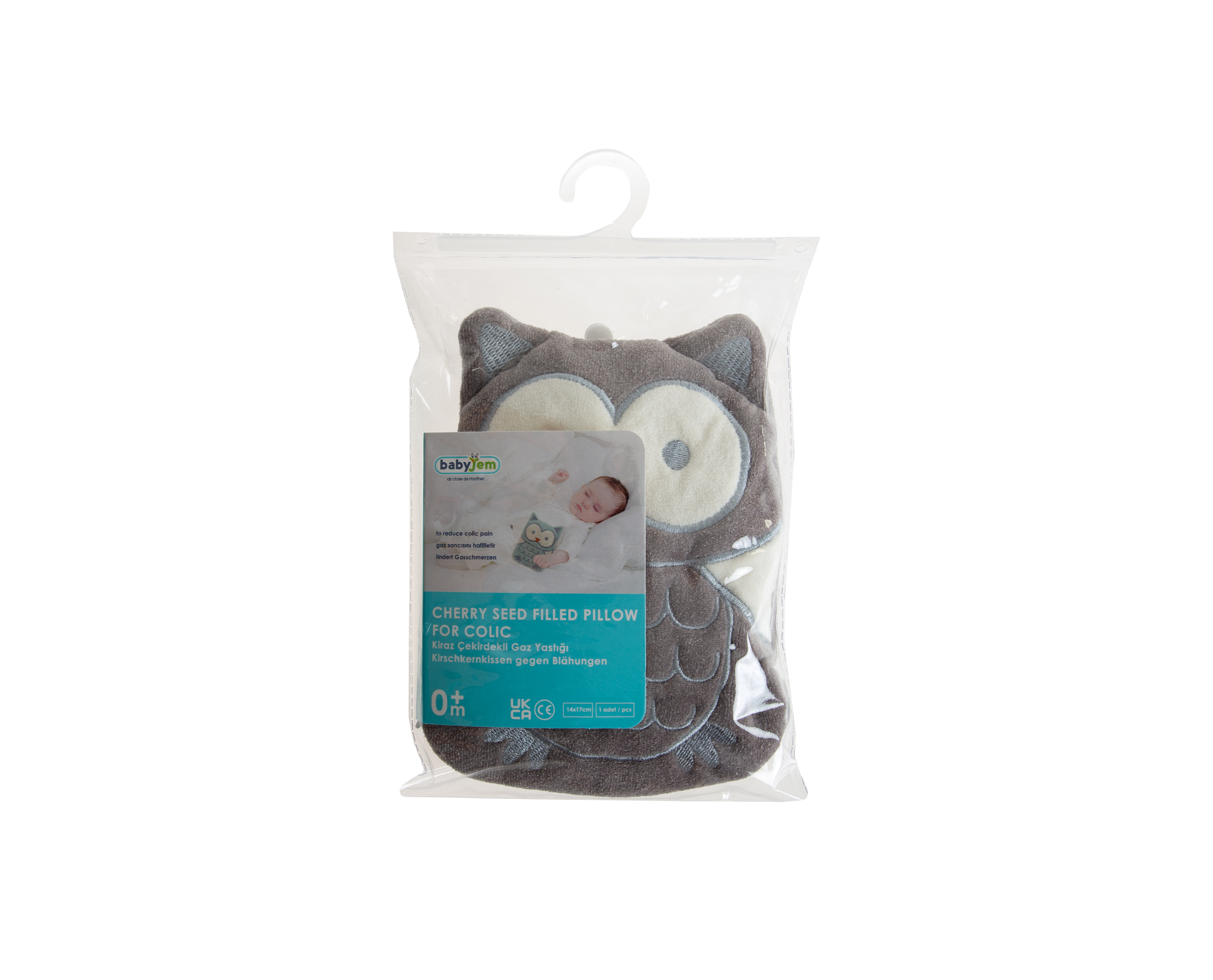 Babyjem Cherry Seeds Filled Velvet Colic Pillow / Owl / Grey - Image 3