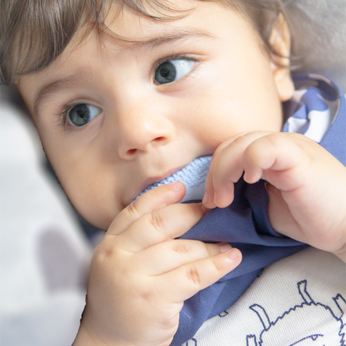 Babyjem Poplin Neck Scarf Bib With Teether / Indigo / Fish - Image 2