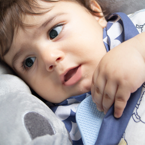 Babyjem Poplin Neck Scarf Bib With Teether / Indigo / Fish - Image 3