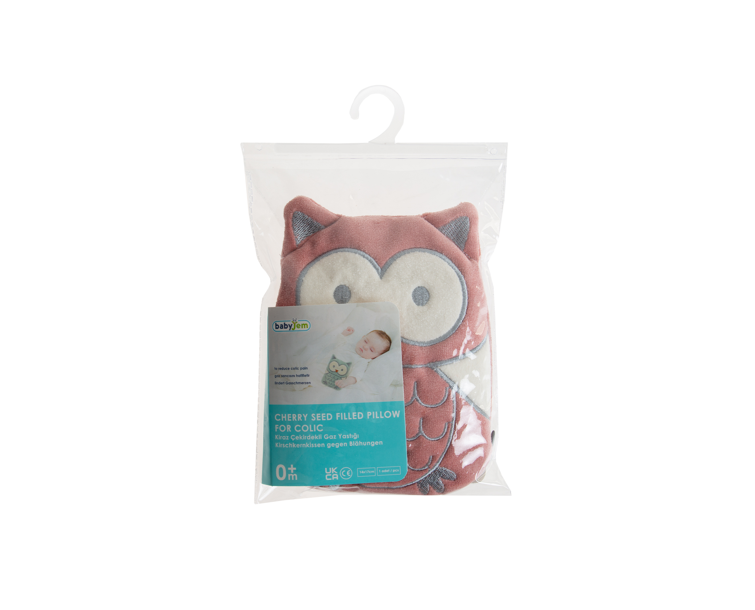 Babyjem Cherry Seeds Filled Velvet Colic Pillow / Owl / Rose Color - Image 3