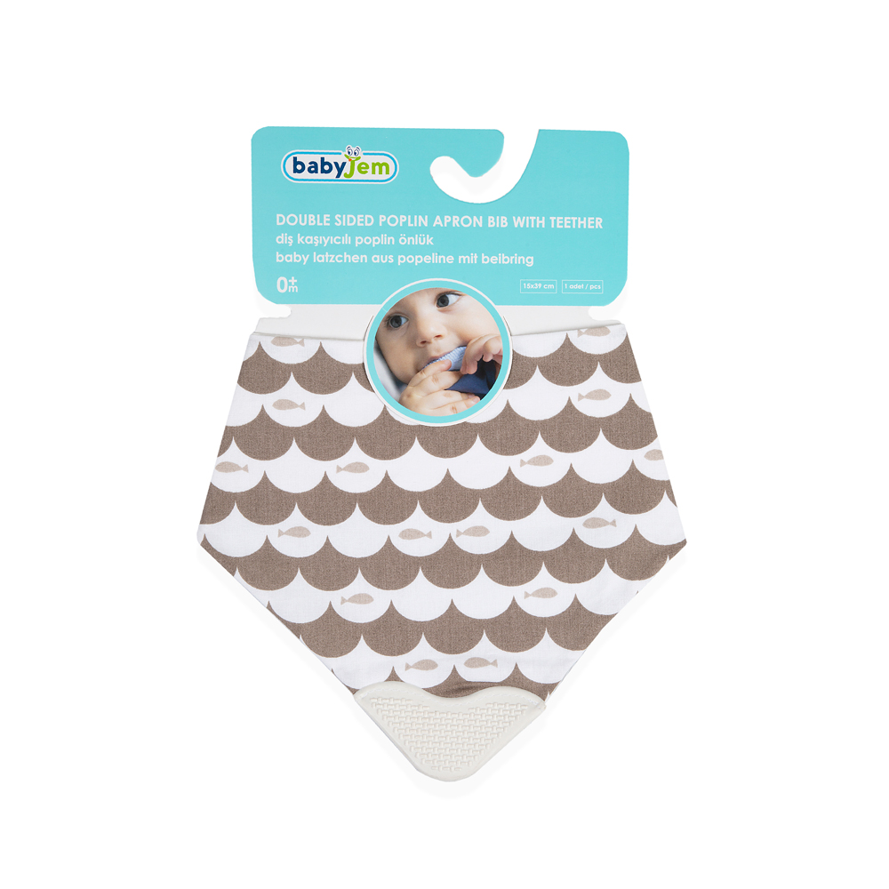 Babyjem Poplin Neck Scarf Bib With Teether / Brown / Fish - Image 7