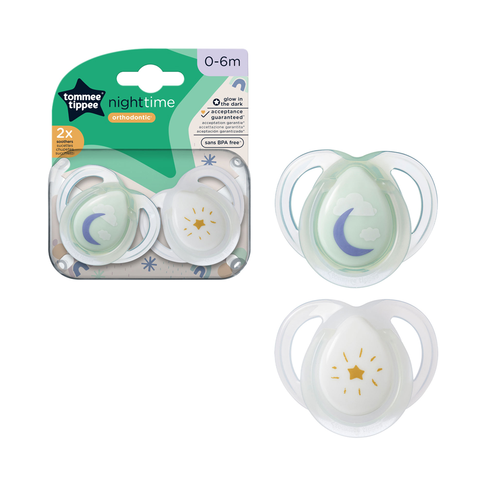 Tommee Tippee Night Time Soother Pack Of 2 (0-6M) Green