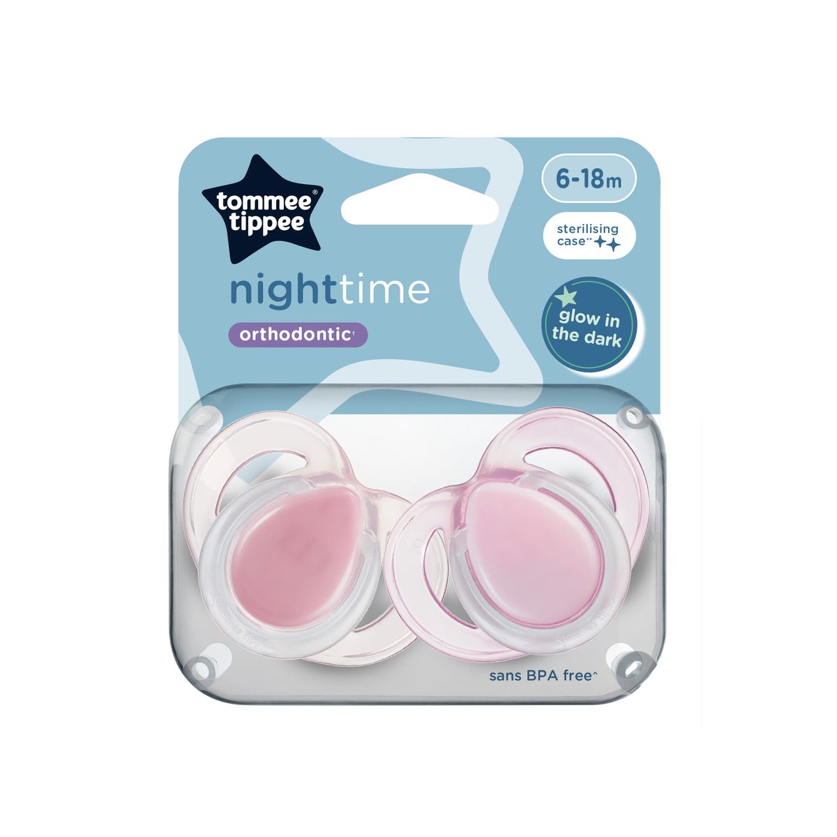 Tommee Tippee Night Time Orthodontic Soothers 6-18M, Pink - Image 2