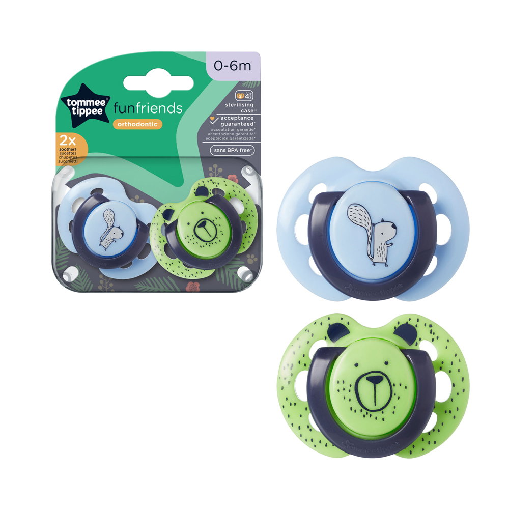 Tommee Tippee Fun Friends Soother Pack Of 2 (0-6M) Blue