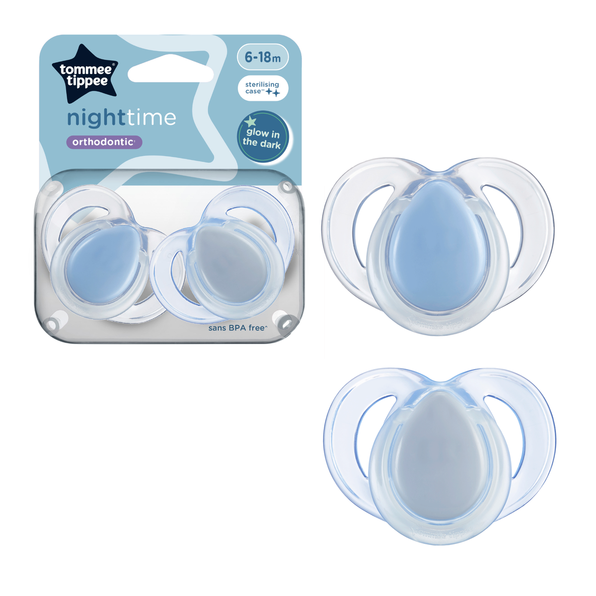 لهاية تومي تيبي الليلية عبوة من 2 (6-18 شهرًا) أزرق