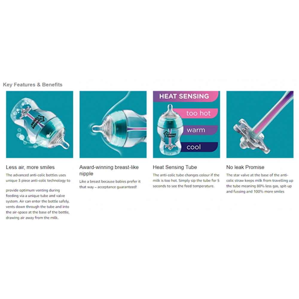 رضّاعة أطفال تومي تيبي أدفانسد المضادة للمغص 340 مل - الصورة 2