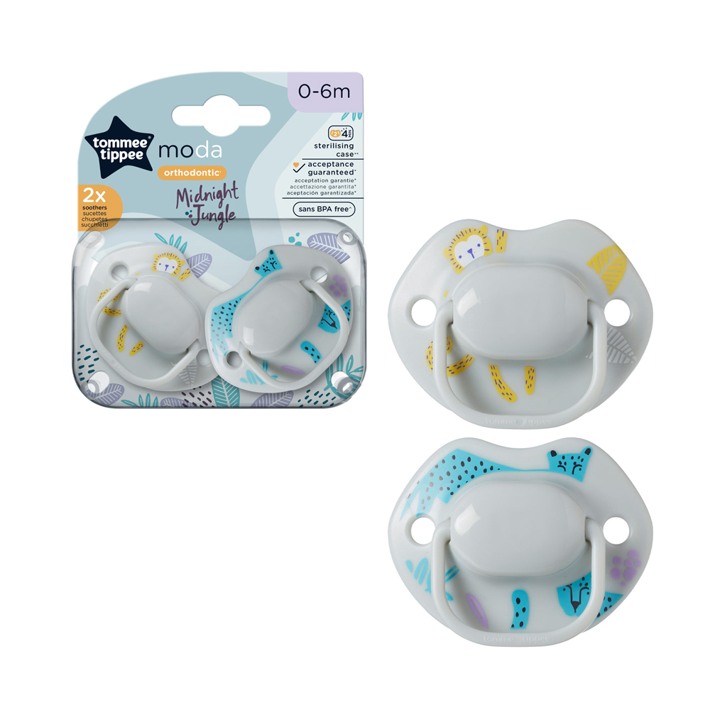 Tommee Tippee Moda Soother Pack Of 2 (0-6M) Midnight Jungle Grey
