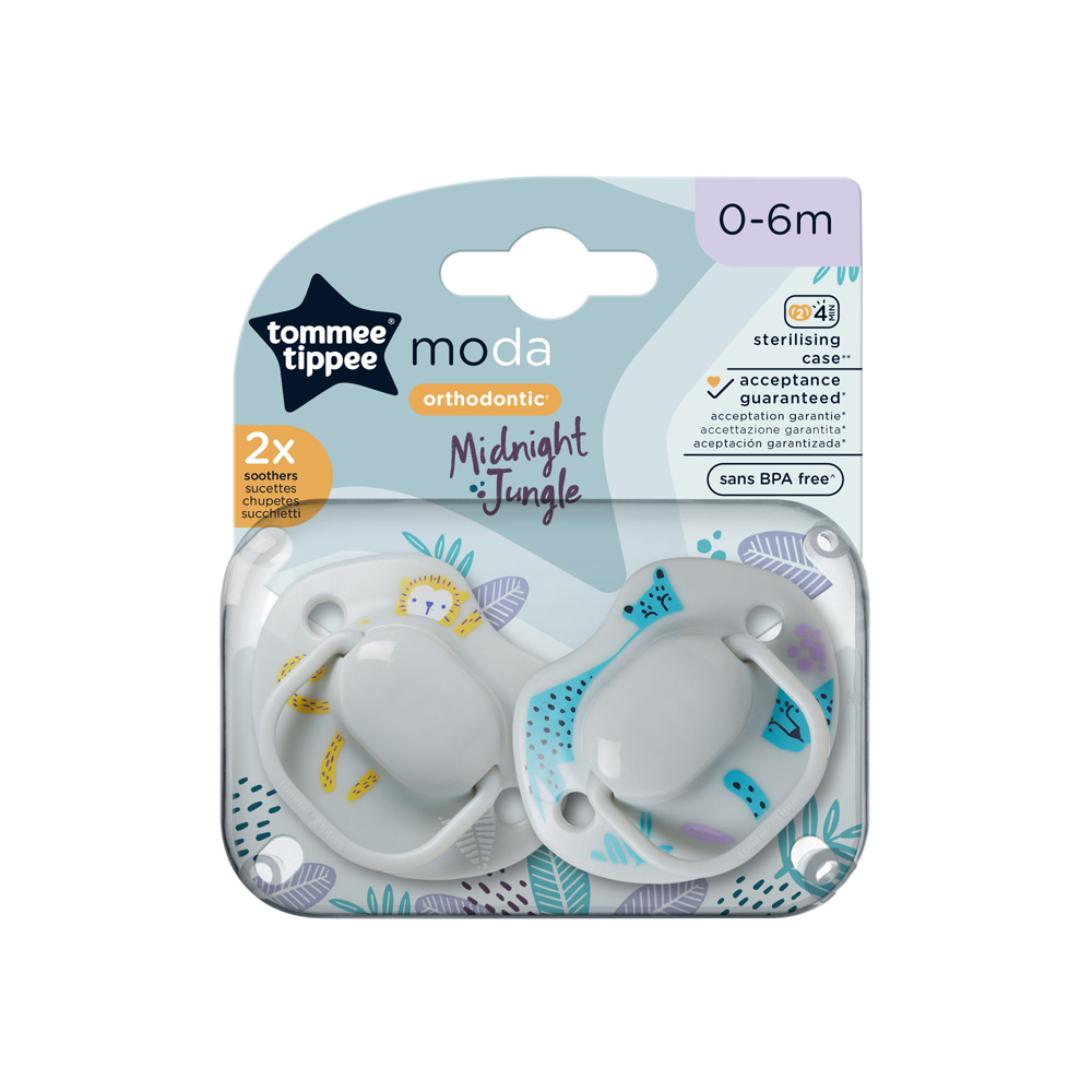 Tommee Tippee Moda Soother Pack Of 2 (0-6M) Midnight Jungle Grey - Image 4