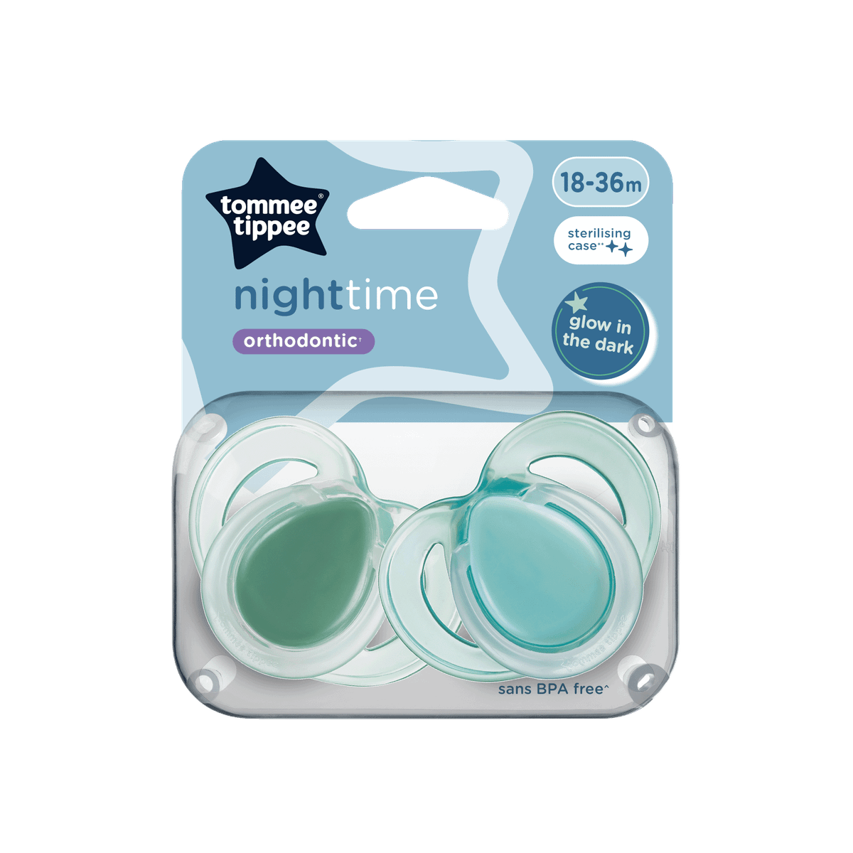 Tommee Tippee Night Time Orthodontic Soothers 18-36M, Green - Image 2