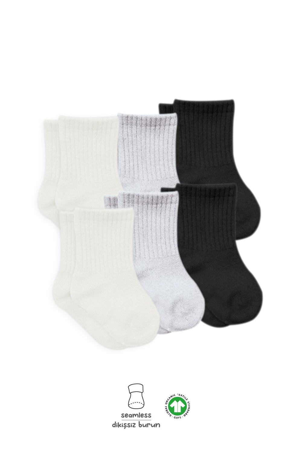 Bistyle Basic 6-Pairs Combed Flat Quarter Socks (6-12 m) (Black, Grey, Beige) - Image 3