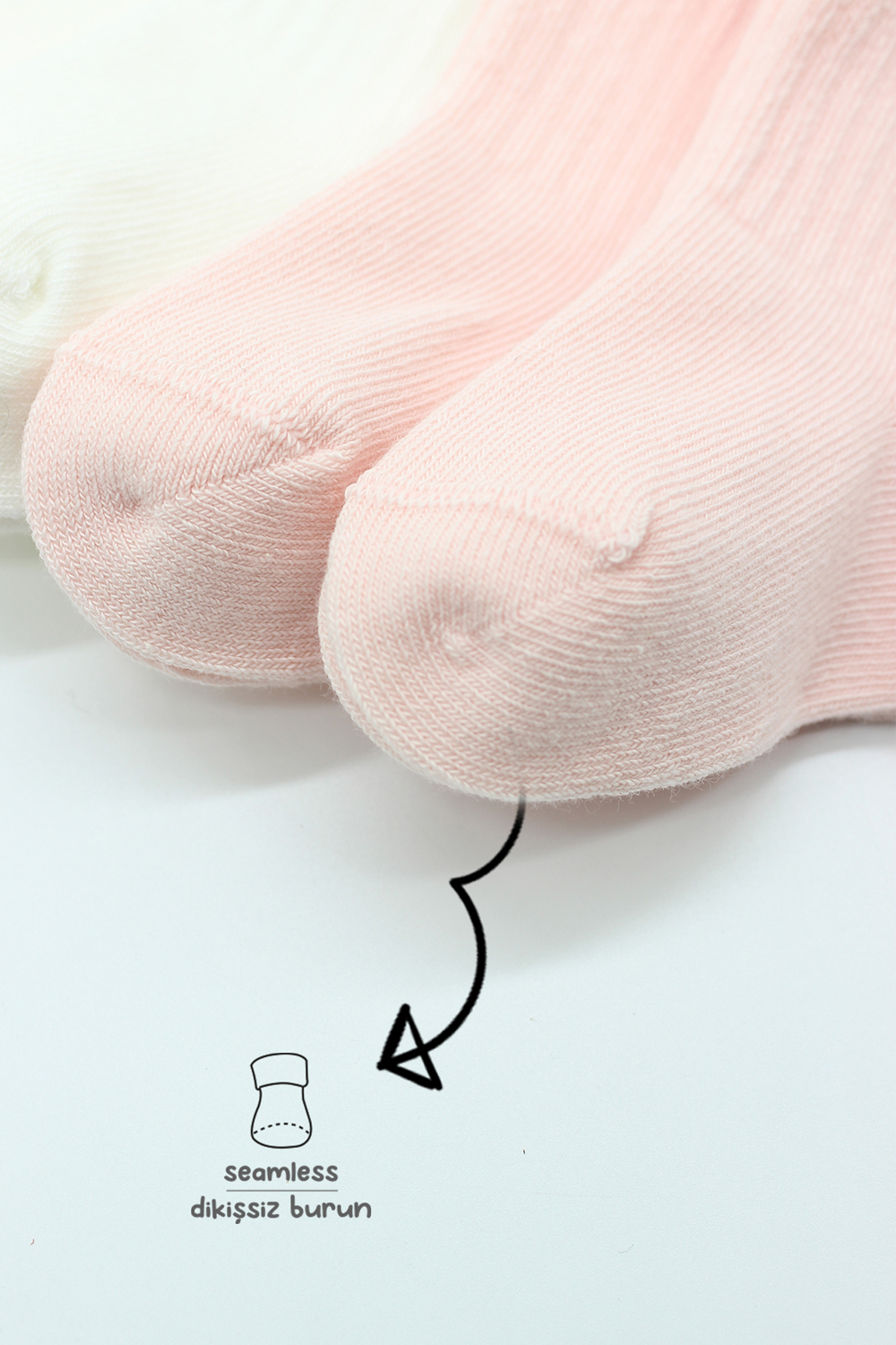 Bistyle Basic 6-Pairs Combed Flat Quarter Socks (0-6 m) (Pink, Grey, Beige) - Image 4