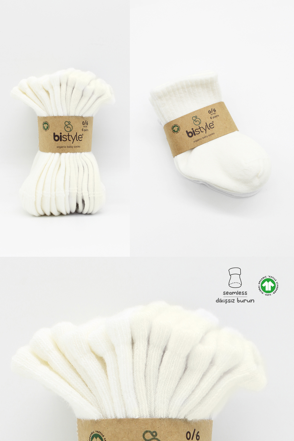 Bistyle 6-Pairs Combed Flat Quarter Socks (12-24 m) Beige - Image 7