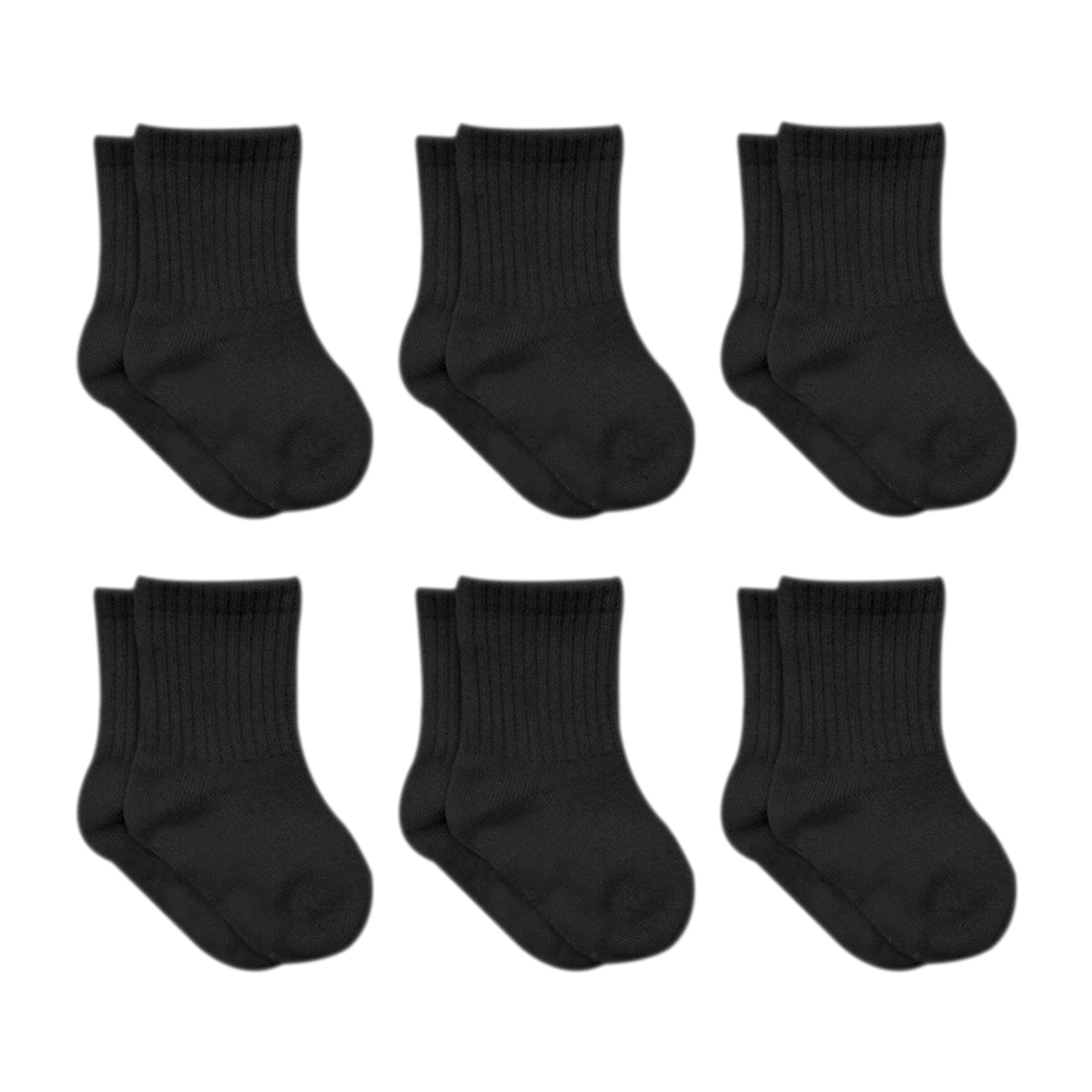 Bistyle 6-Pairs Combed Flat Quarter Socks (24-36 m) Black