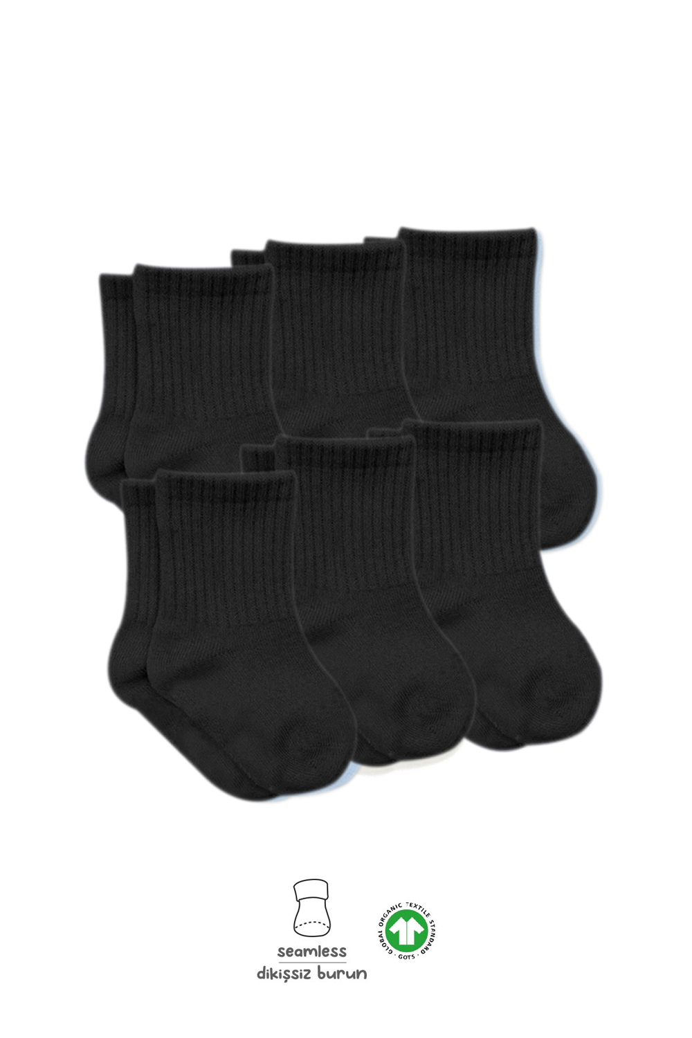 Bistyle 6-Pairs Combed Flat Quarter Socks (24-36 m) Black - Image 3