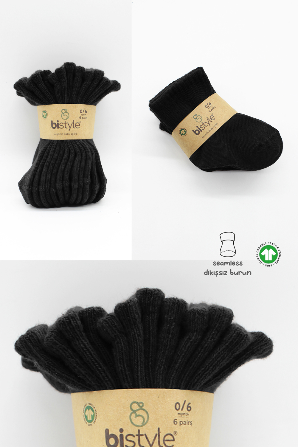 Bistyle 6-Pairs Combed Flat Quarter Socks (24-36 m) Black - Image 7