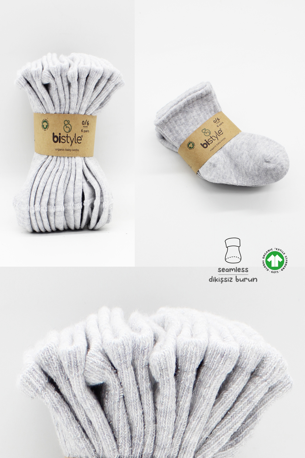 Bistyle 6-Pairs Combed Flat Quarter Socks (24-36 m) Grey - Image 7