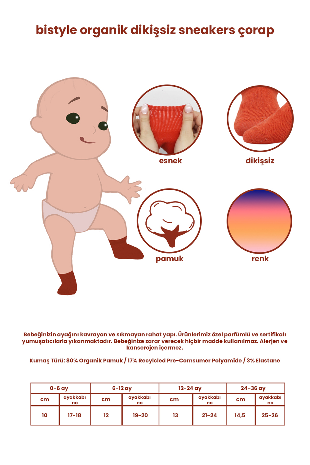 Bistyle Colors 6-Pairs Combed Flat Quarter Socks (12-24 m) Colored - Image 2