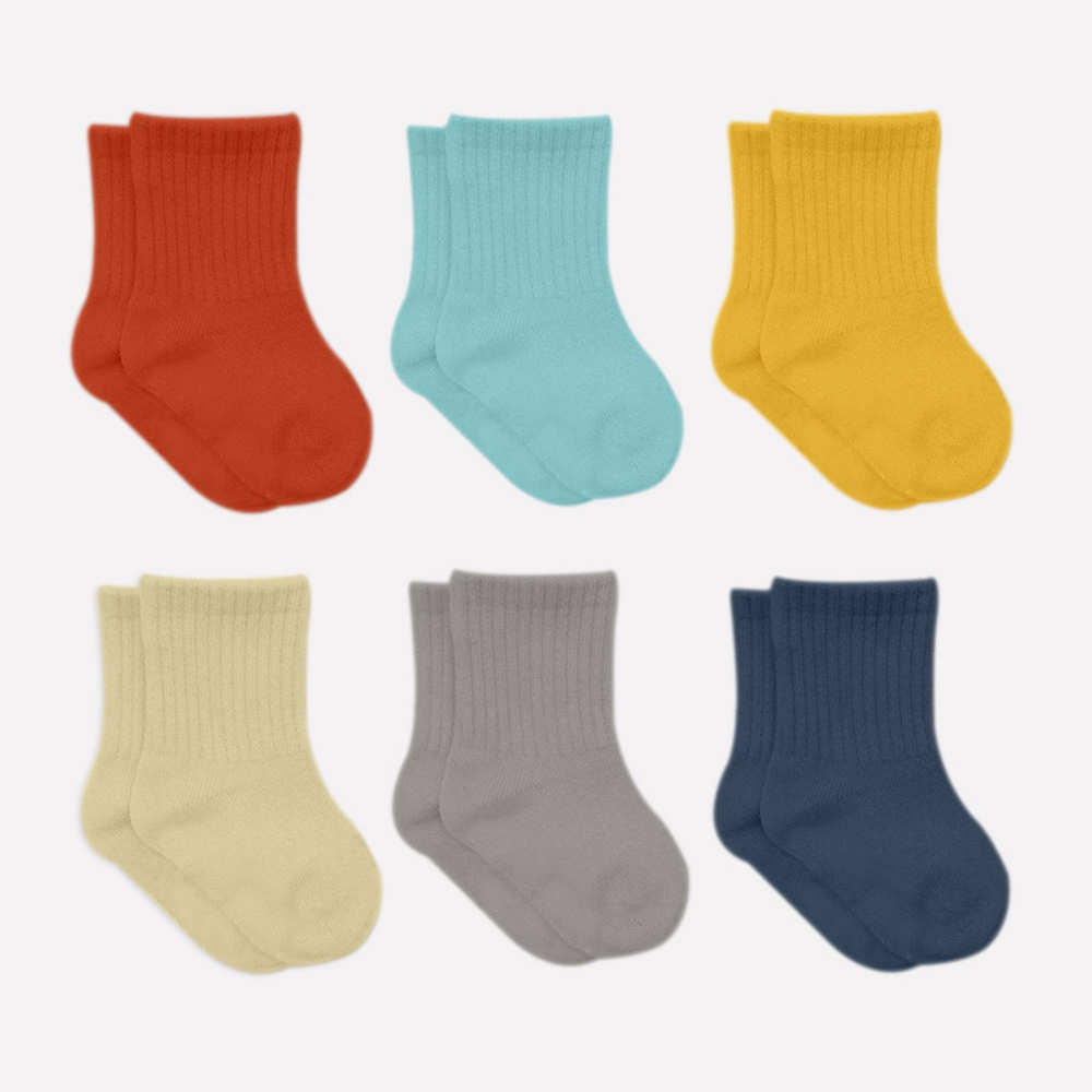 Bistyle Colors 6-Pairs Combed Flat Quarter Socks (12-24 m) Colored