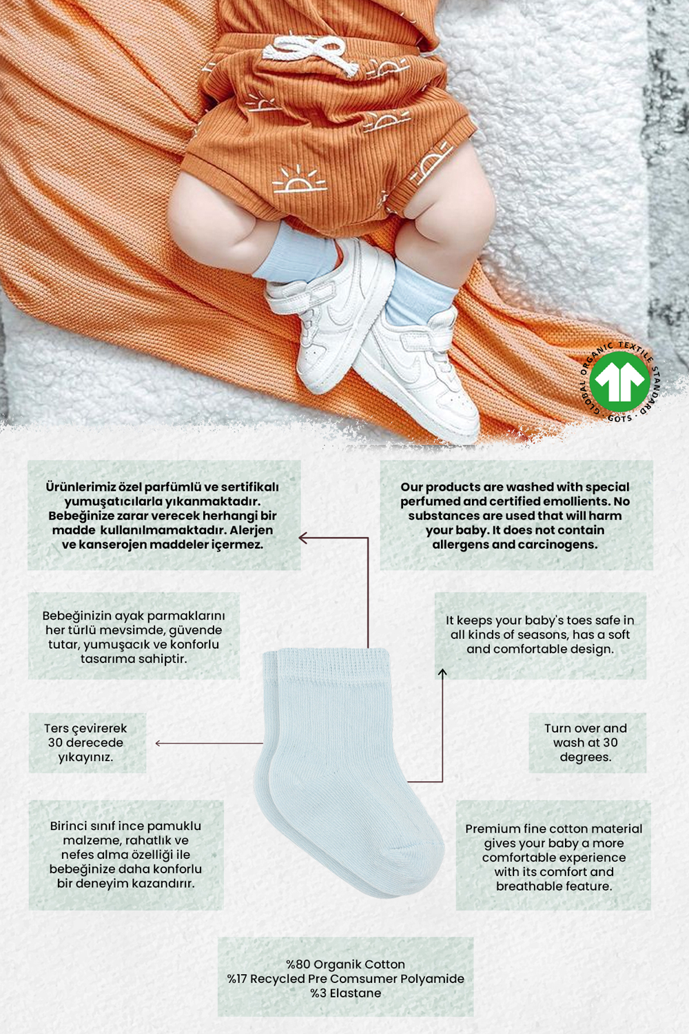 Bistyle Organic 2-Pairs Combed Socks (12-24 m) Blue - Image 2