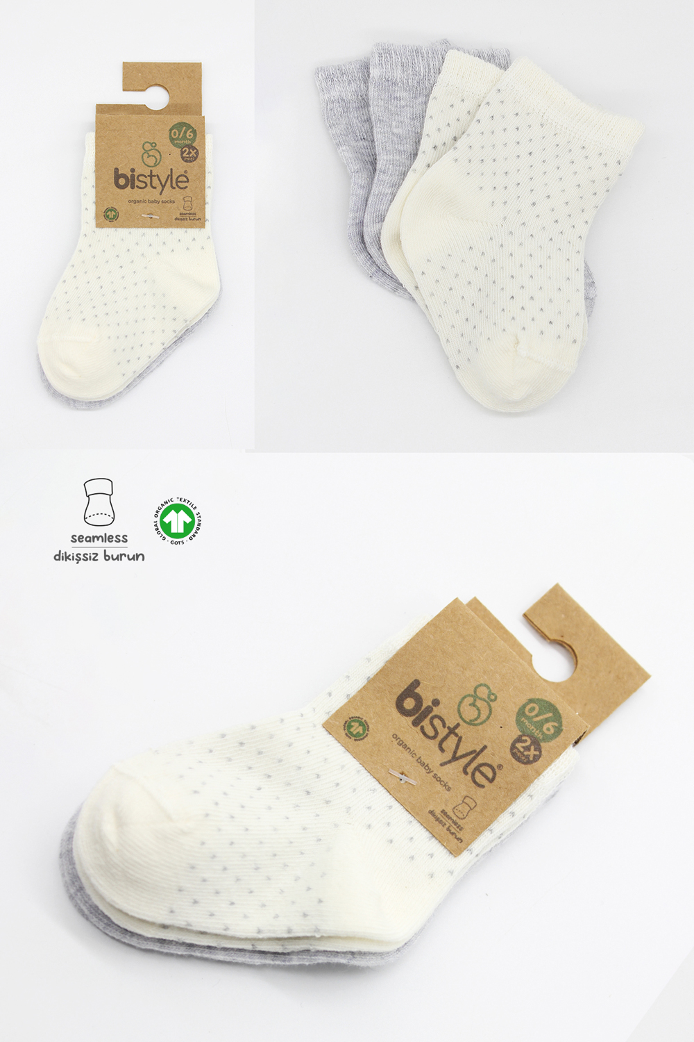 Bistyle Organic 2-Pairs Combed Socks (24-36 m) Grey - Image 7