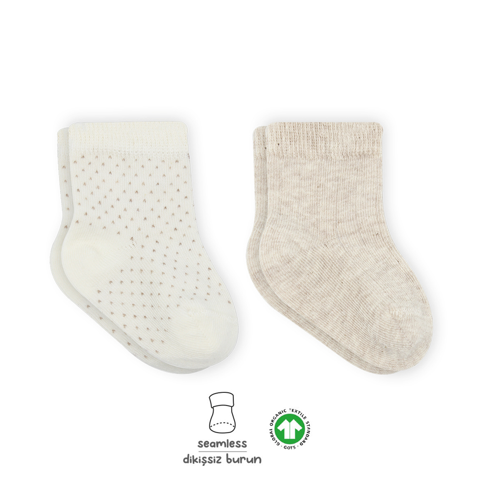 Bistyle Organic 2-Pairs Combed Socks (0-6 m) Beige