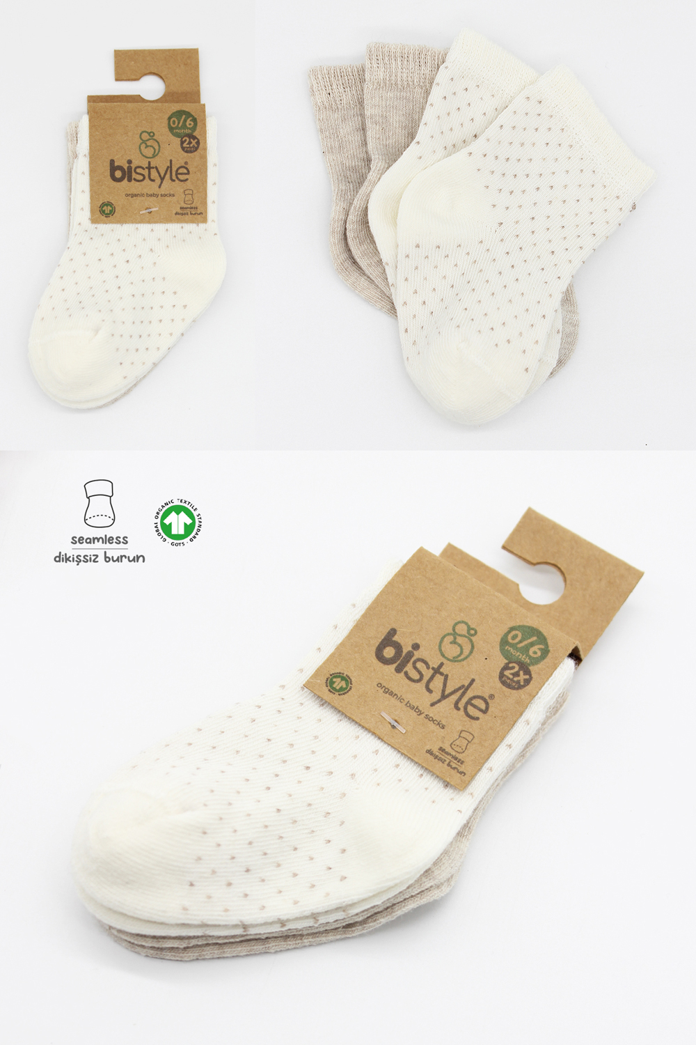 Bistyle Organic 2-Pairs Combed Socks (0-6 m) Beige - Image 7