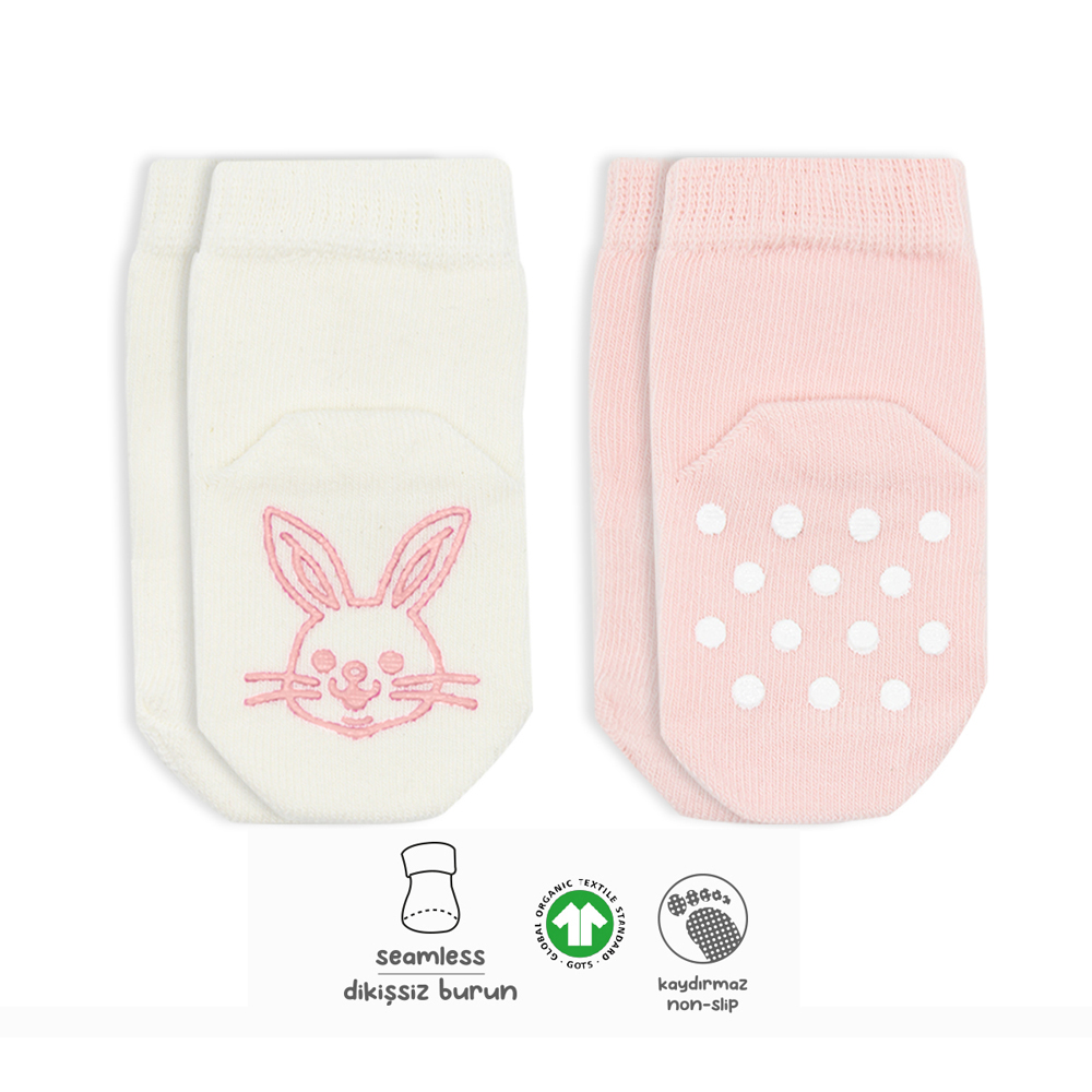 Bistyle Organic 2-Pairs Combed Non-slip Socks (6-12 m) Pink