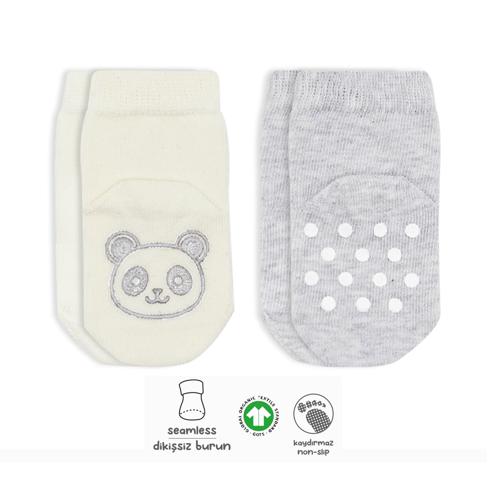 Bistyle Organic 2-Pairs Combed Non-slip Socks (24-36 m) Grey