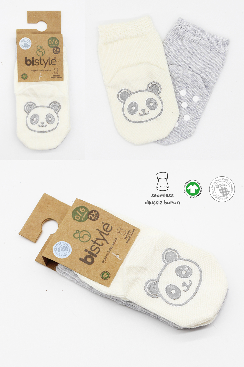 Bistyle Organic 2-Pairs Combed Non-slip Socks (24-36 m) Grey - Image 7