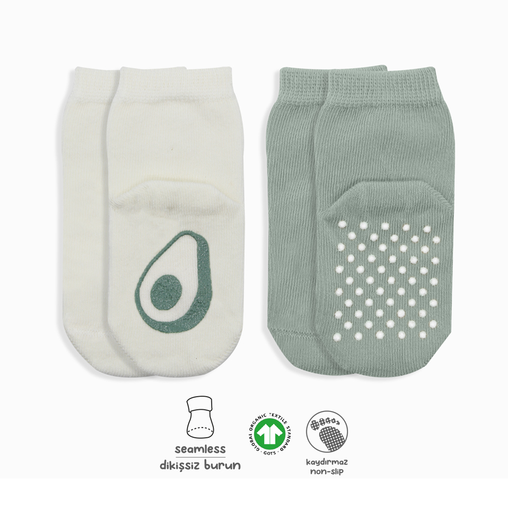 Bistyle Organic 2-Pairs Combed Non-slip Socks (24-36 m) Green