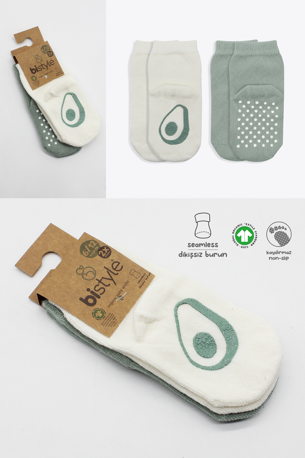 Bistyle Organic 2-Pairs Combed Non-slip Socks (24-36 m) Green - Image 7