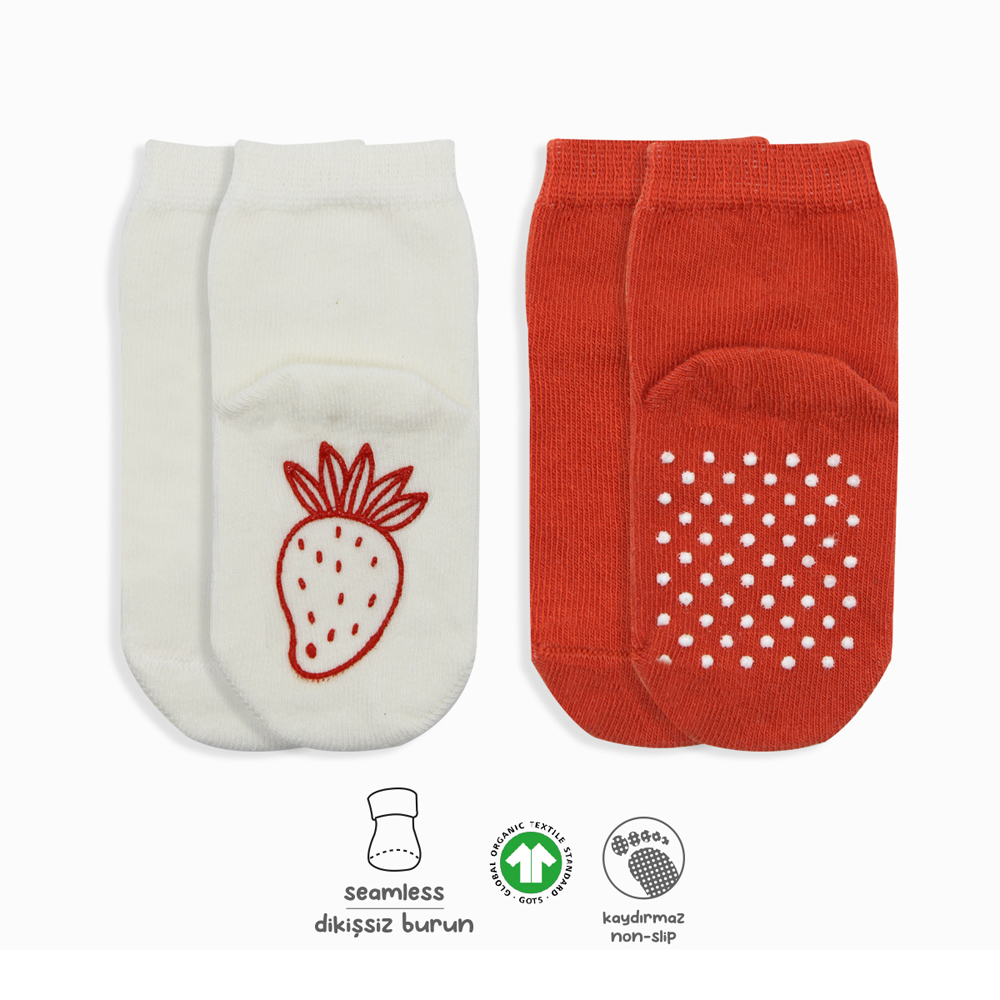 Bistyle Organic 2-Pairs Combed Non-slip Socks (12-24 m) Red