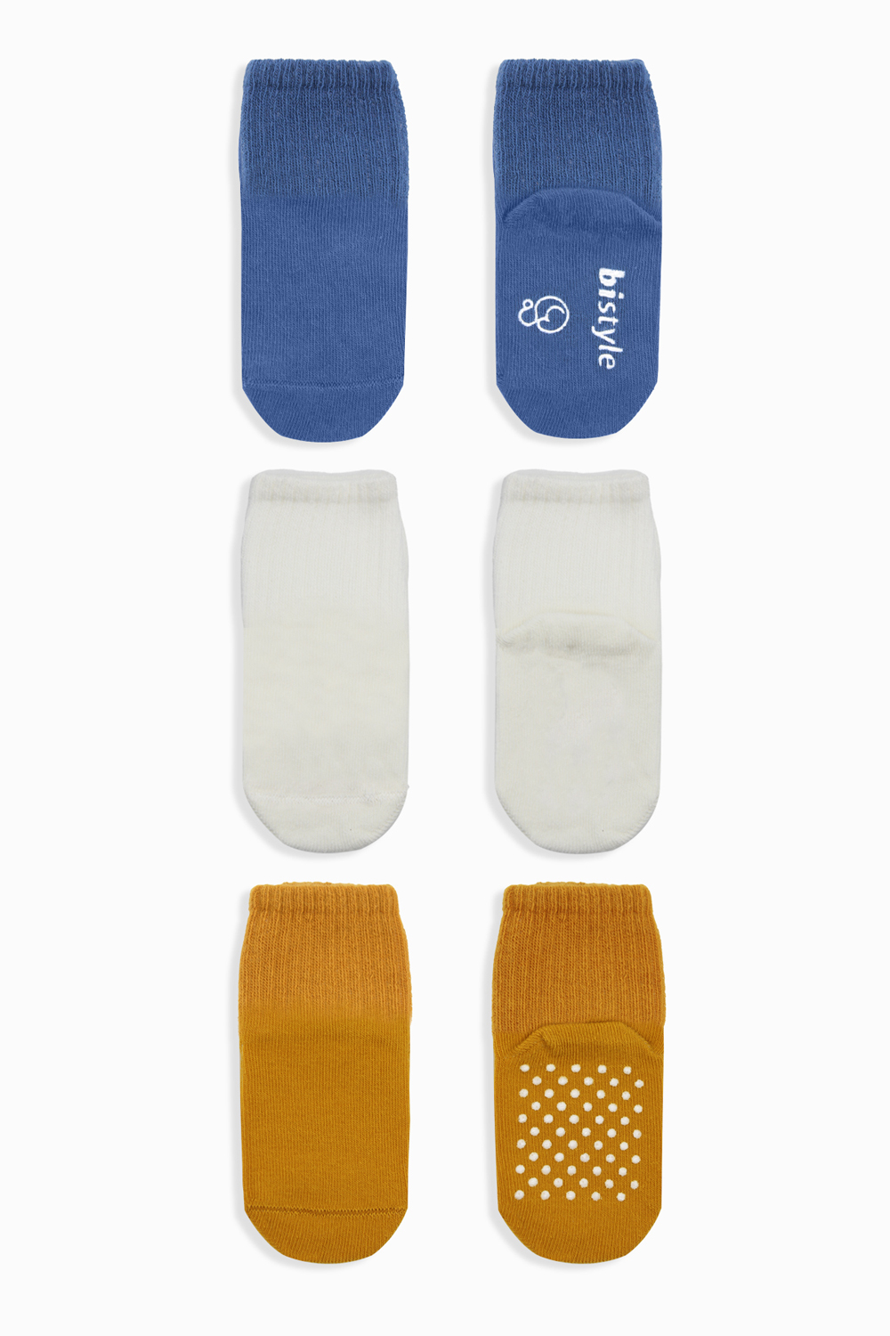 Bistyle Organic 3-Pairs Basic Non-slip Socks (0-6 m) (Blue, Orange, Beige) - Image 3