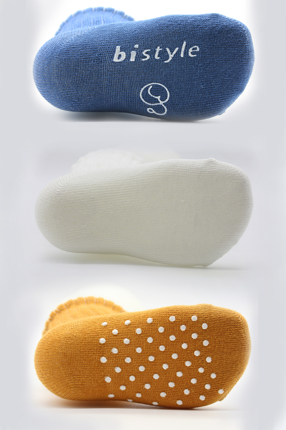 Bistyle Organic 3-Pairs Basic Non-slip Socks (0-6 m) (Blue, Orange, Beige) - Image 6