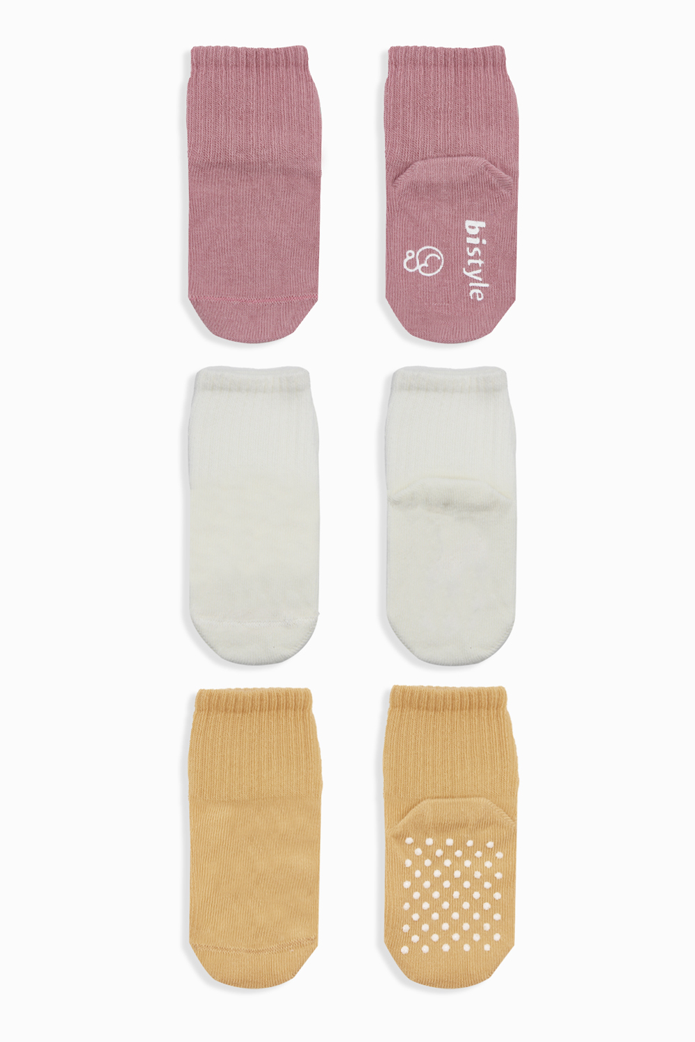 Bistyle Organic 3-Pairs Basic Non-slip Socks (24-36 m) (Pink, Orange, Beige) - Image 3